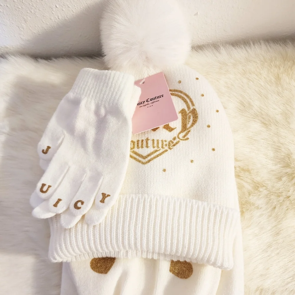 Juicy Couture Kids Cream Hat and Gloves Set